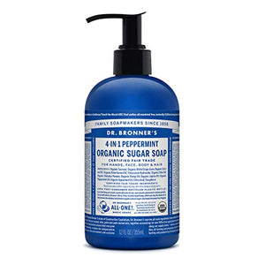 Dr Bronner's Organic Peppermint Sugar Pump Soap, 1 Pack (1 x 355 ml)
