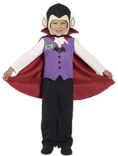 Smiffys Toddler's Vampire Boy Costume, Trousers, Top, Shoecovers, Cape & Headpiece, Colour: Multi-coloured, Size: S, 36169
