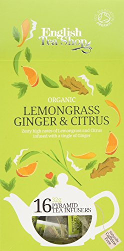 English Tea Shop Organic Fairtrade Lemongrass Ginger and Citrus 16 Pyramid Tea Infusers 30 g (Pack of 6)