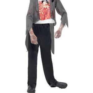 Smiffy's Tween's Zombie Groom Costume, Jacket, Printed Mock Shirt, Trousers & Hat, Size: T, Color, Grey and Black, 44031
