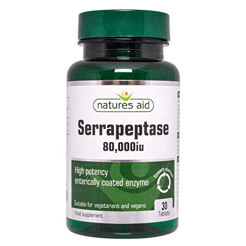 Natures Aid Serrapeptase 80,000iu, High Potency Enteric Coated Enzyme, Suitable for Vegans, 30 Tablets
