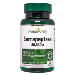 Natures Aid Serrapeptase 80,000iu, High Potency Enteric Coated Enzyme, Suitable for Vegans, 30 Tablets