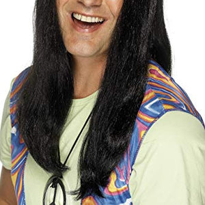 Smiffys Neil Hippy Wig with Side Parting - Black