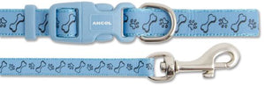 Ancol Small Bite Refl Paw&Bone Collar( adjusts 20-30cm) & Lead ( 1m x 10mm) Set Blue