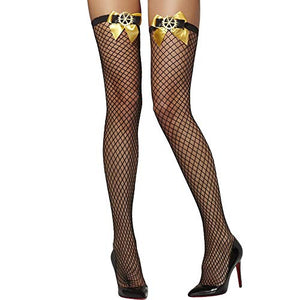 Fever Women’s Lattice Net Steampunk Hold-Ups with Cogs and Bows, Black, One Size,5020570427491
