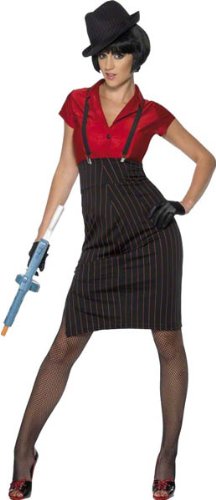Smiffys Women's 1920s Gangster Costume, Skirt, Shirt, Braces and Gloves, 20s Razzle Dazzle, Size:L, Colour:Black and Red, 33722