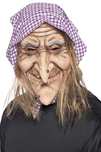 Smiffys Old Witch Mask with Hair and Headscarf Latex