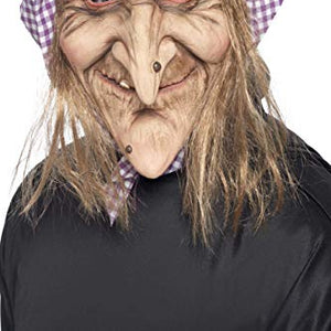 Smiffys Old Witch Mask with Hair and Headscarf Latex