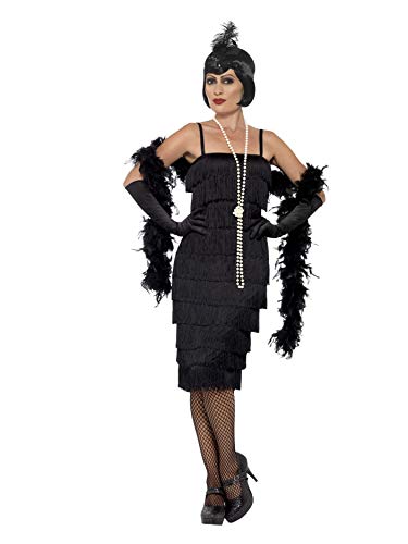 Smiffys 45502S, Ladies Flapper Costume Long Dress Hair Band and Gloves, Black, 36-38 (Manufacturer Size: S)