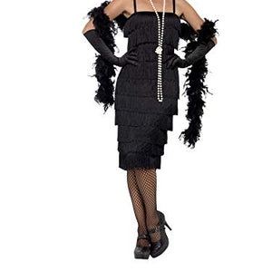 Smiffys 45502S, Ladies Flapper Costume Long Dress Hair Band and Gloves, Black, 36-38 (Manufacturer Size: S)