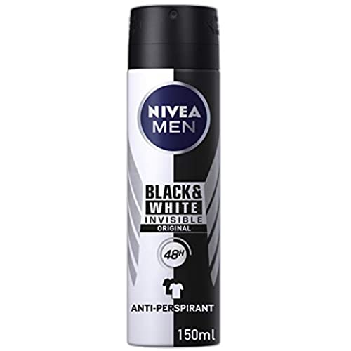 NIVEA MEN Invisible for Black & White Original Anti-Perspirant Deodorant Spray (150ml), 0% Alcohol Aerosol Spray, Anti-Mark Men's Anti-Perspirant