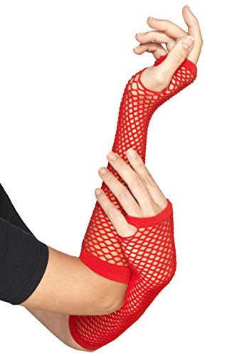 Smiffys Unisex Long Fishnet Gloves (Red)