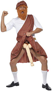 Smiffys Men's Well Hung Highlander Costume, Hat, Beard, Top, Sash, Kilt, Sporran, Socks & Endowment, Size: M, Color: Red, 20358