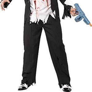 Smiffys Men's Zombie Gangster Costume, Jacket, Trousers, Top with Latex Pieces & Bow Tie, Size: L, Colour: Black, 31910
