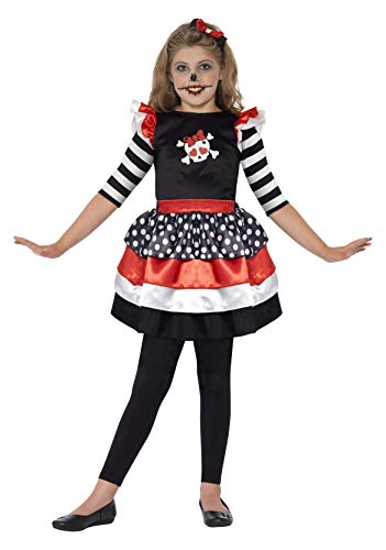 Smiffys Toddler's Skully Girl Costume, Dress and Headband, Colour: Black, Red and White, Size: M, 44288