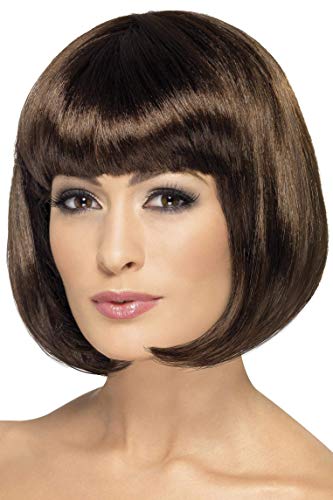 Smiffys 12-inch Partyrama Wig Short Bob with Fringe - Dark Brown