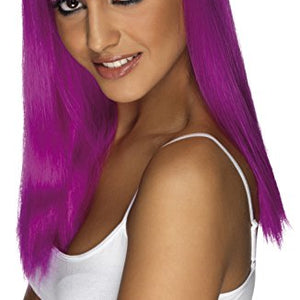 Smiffys Women's Long and Straight Neon Purple Wig with Bangs, One Size, Glamourama Wig, 42162