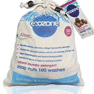 Ecozone Soap and Indian Wash nuts replaces laundry powder and detergents, 300g bag, 100 washes.