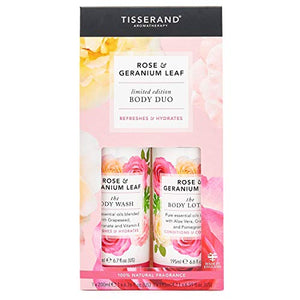 Tisserand Aromatherapy Rose & Geranium Leaf Body Wash & Body Lotion Set