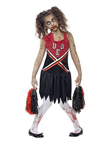 Smiffys Tween Zombie Cheerleader Costume, Blood Stained Dress & Pom Poms, Size: T, Colour: Red and Black, 43023