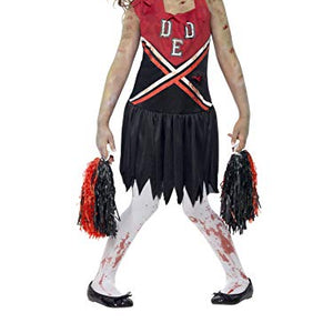 Smiffys Tween Zombie Cheerleader Costume, Blood Stained Dress & Pom Poms, Size: T, Colour: Red and Black, 43023