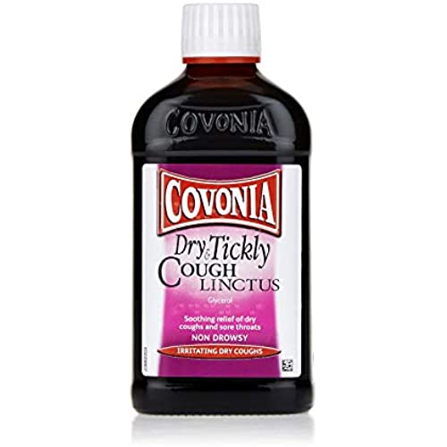 Covonia Dry and Tickly Cough Linctus Syrup, Sore Throat Relief, Non-Drowsy Formula – 300ml