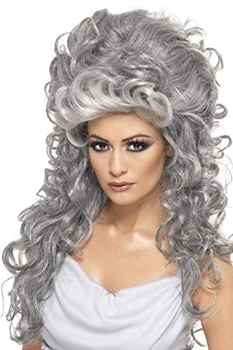Smiffys Women's Long and Curly Grey Beehive Wig, One Size, Medeia Witch Beehive Wig, 5020570356845