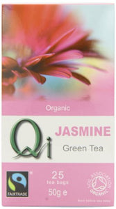 Qi Organic Jasmine China Green Tea 25 Teabags (Pack of 6, Total 150 Teabags)