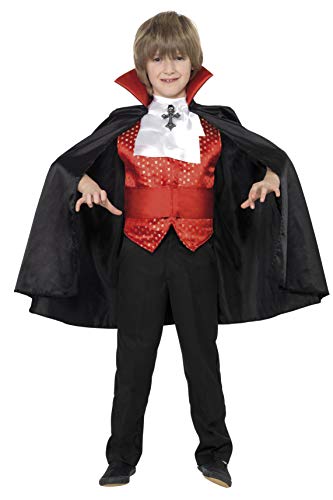 Smiffys Children's Dracula Boy Costume, Cape, Cummerbund, Cravat & Waistcoat, Black, Small