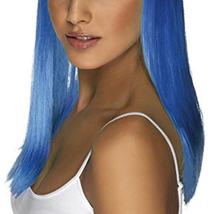 Smiffys Women's Long and Straight Neon Blue Wig with Bangs, One Size, Glamourama Wig, 5020570421581