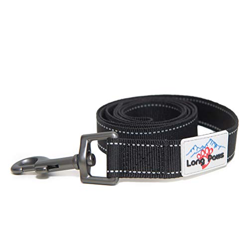 Long Paws Urban Trek Reflective Webbing Leash, Black, Large 120Cm / 47In, 2.5Cm Wide