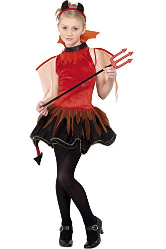 Smiffys Tween Devil Costume,Dress, Collar, Wings & Horns, Size: T, Colour: Red and Black, 32077