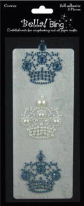 Ruby Rock-It Bling Self-Adhesive Rhinestone/Pearl Crowns 3/Pkg-Blue