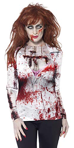 Smiffys Adult Women's Zombie Female, T-Shirt, Sublimation Print, Zombie Alley, Halloween, Size M, 44372