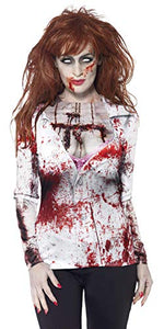 Smiffys Adult Women's Zombie Female, T-Shirt, Sublimation Print, Zombie Alley, Halloween, Size M, 44372