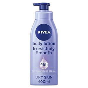 NIVEA Irresistibly Smooth Skin Lotion 400ml, Luxurious Moisturiser with Shea Butter, 48hr Intensive Moisturising Cream, Extra Rich Hydrating Body Lotion