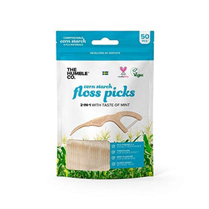 The Humble Co. Plant Based Floss Picks | Fresh Mint | Eco-Friendly, Vegan for Your Everyday Oral Care - Dentist Approved - Removes Plaque and Gives a Fresh Feel (1 x 50p)