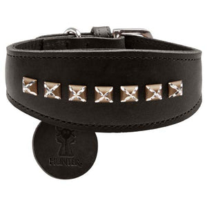 Greyhound Collar Larvik Style, 37 Soft Genuine Cow Leather, Black/Black | Hunter