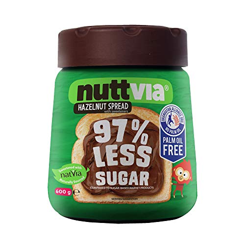Nuttvia Hazelnut Spread with Sweeteners. Delicious & Palm Oil Free Hazelnut Spread 600 g Jar - 97% Less Sugar