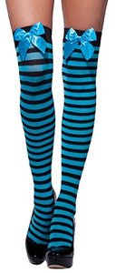 Fever Women’s Striped Opaque Hold-Ups with Bows, Blue and White Stripes with Blue Bows, One Size,5020570427170