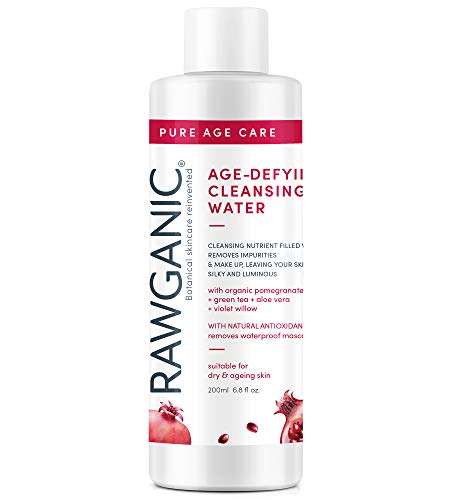 RAWGANIC Anti-aging Cleansing Water | Gentle Hypoallergenic Organic Micellar Water | with Aloe Vera, Pomegranate, Violet Willow & Green Tea | 200ml bottle