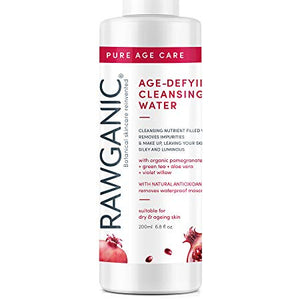 RAWGANIC Anti-aging Cleansing Water | Gentle Hypoallergenic Organic Micellar Water | with Aloe Vera, Pomegranate, Violet Willow & Green Tea | 200ml bottle