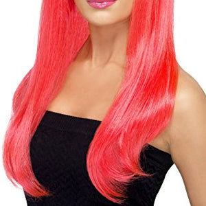 Smiffys Babelicious Wig Long Straight with Fringe - Neon Pink