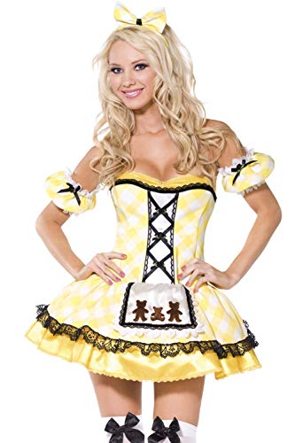 Fever Adult Women's Goldilocks Costume, Dress with Apron, Sleeves and Headband, Once Upon a Time, Size: M, 36190