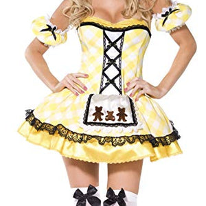 Fever Adult Women's Goldilocks Costume, Dress with Apron, Sleeves and Headband, Once Upon a Time, Size: M, 36190