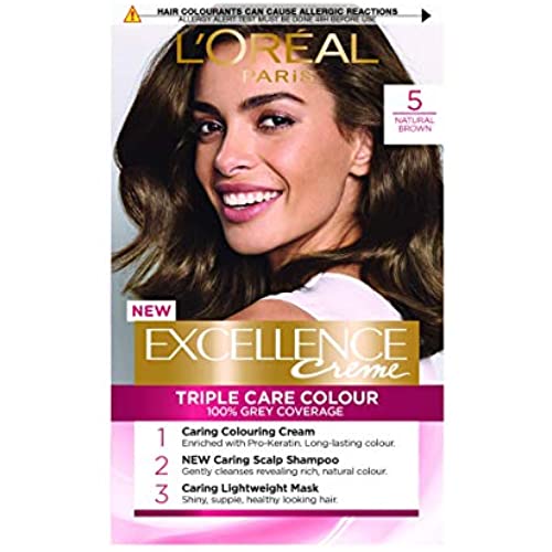 L'Oreal Excellence 5 Natural Brown Permanent Hair Dye, Pack of 3