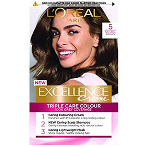 L'Oreal Excellence 5 Natural Brown Permanent Hair Dye, Pack of 3