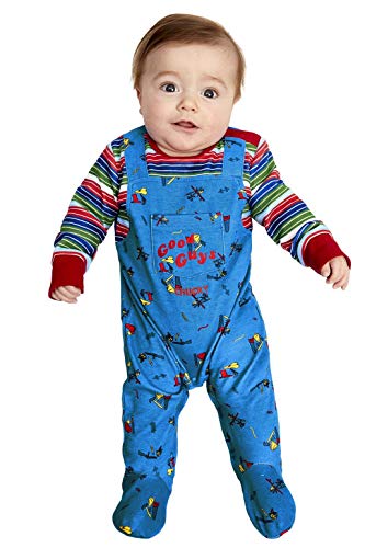 Smiffys 52411B4 Officially Licensed Chucky Baby Costume, Boys, Blue & Red, B4-9-12 Months