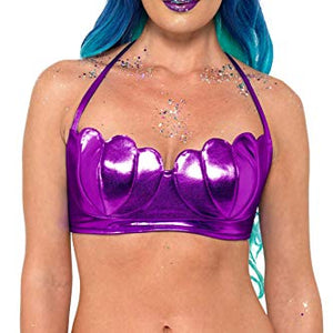 Smiffy's 47556 Mermaid Shell Bikini Bra Top, Womens, Purple, X-Small - Medium, UK 06-14