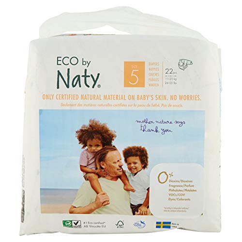 Eco by naty premium disposable diapers for sensitive skin, size 5, 11-25 kg, 1 pack of 22